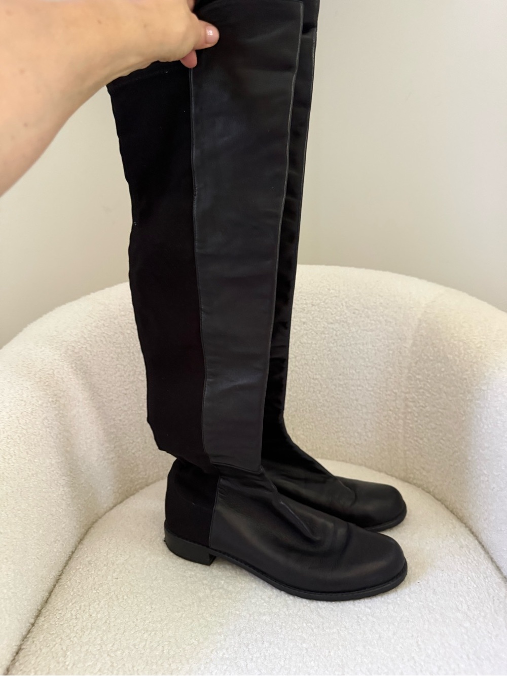 Stuart Weitzman Black Over-the-Knee Leather & Stretch Boots